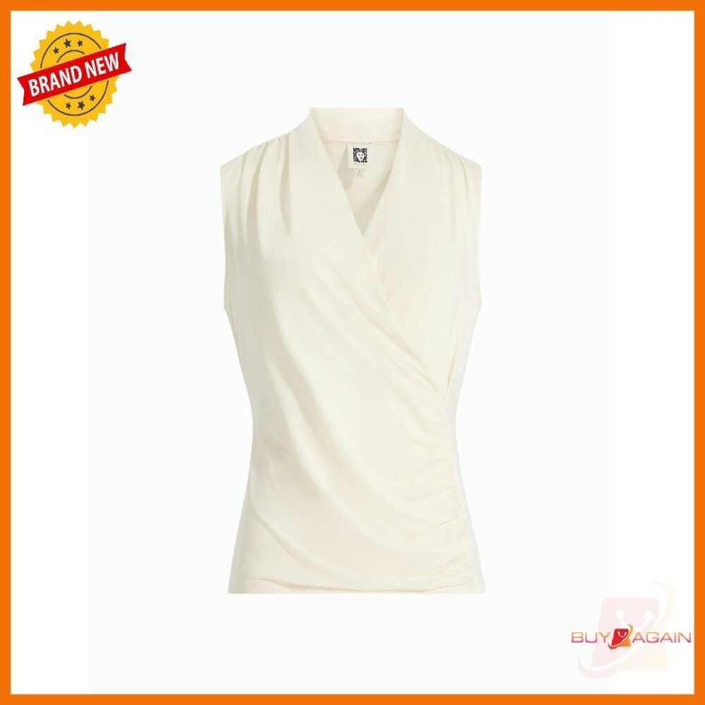Sleeveless Ruched Wrap Top, Breathable Wrinkle-Resistant Fabric, Business Casual
